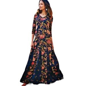 SOFT SURROUNDINGS Prestwick Floral Maxi Dress Black Long Sleeves Boho Sz L